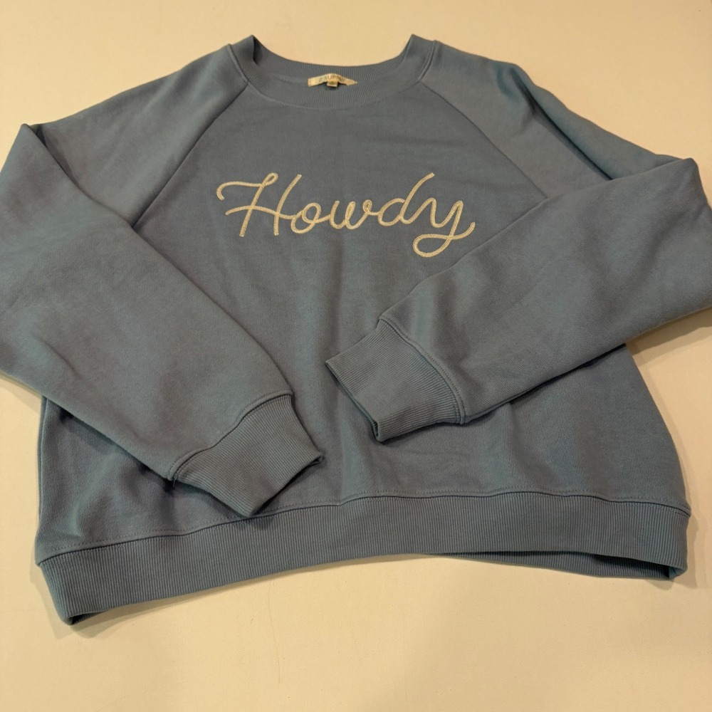 Z Supply "Howdy" Blue Embroidered Western Sweatshirt Women's XS Cowboy Rodeo